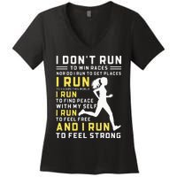 I Dont Run To Win Races Funny Running Women Runners Women's V-Neck T-Shirt