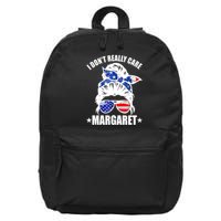 I Dont Really Care Margaret Minimalist Jd Vance Messy Bun White 16 in Basic Backpack