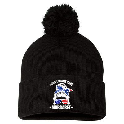 I Dont Really Care Margaret Minimalist Jd Vance Messy Bun White Pom Pom 12in Knit Beanie