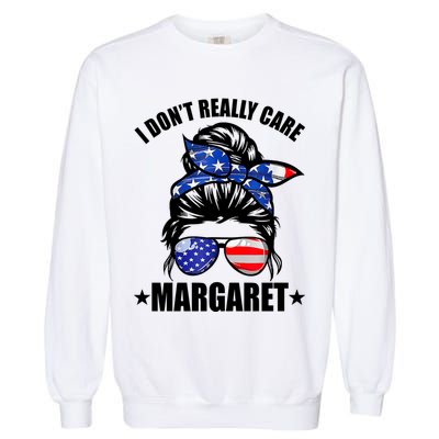 I Dont Really Care Margaret Minimalist Jd Vance Messy Bun White Garment-Dyed Sweatshirt