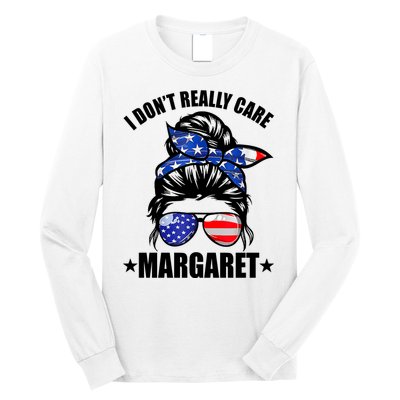 I Dont Really Care Margaret Minimalist Jd Vance Messy Bun White Long Sleeve Shirt