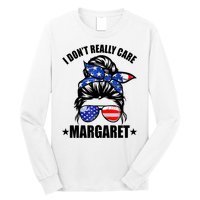 I Dont Really Care Margaret Minimalist Jd Vance Messy Bun White Long Sleeve Shirt
