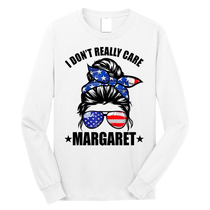 I Dont Really Care Margaret Minimalist Jd Vance Messy Bun White Long Sleeve Shirt