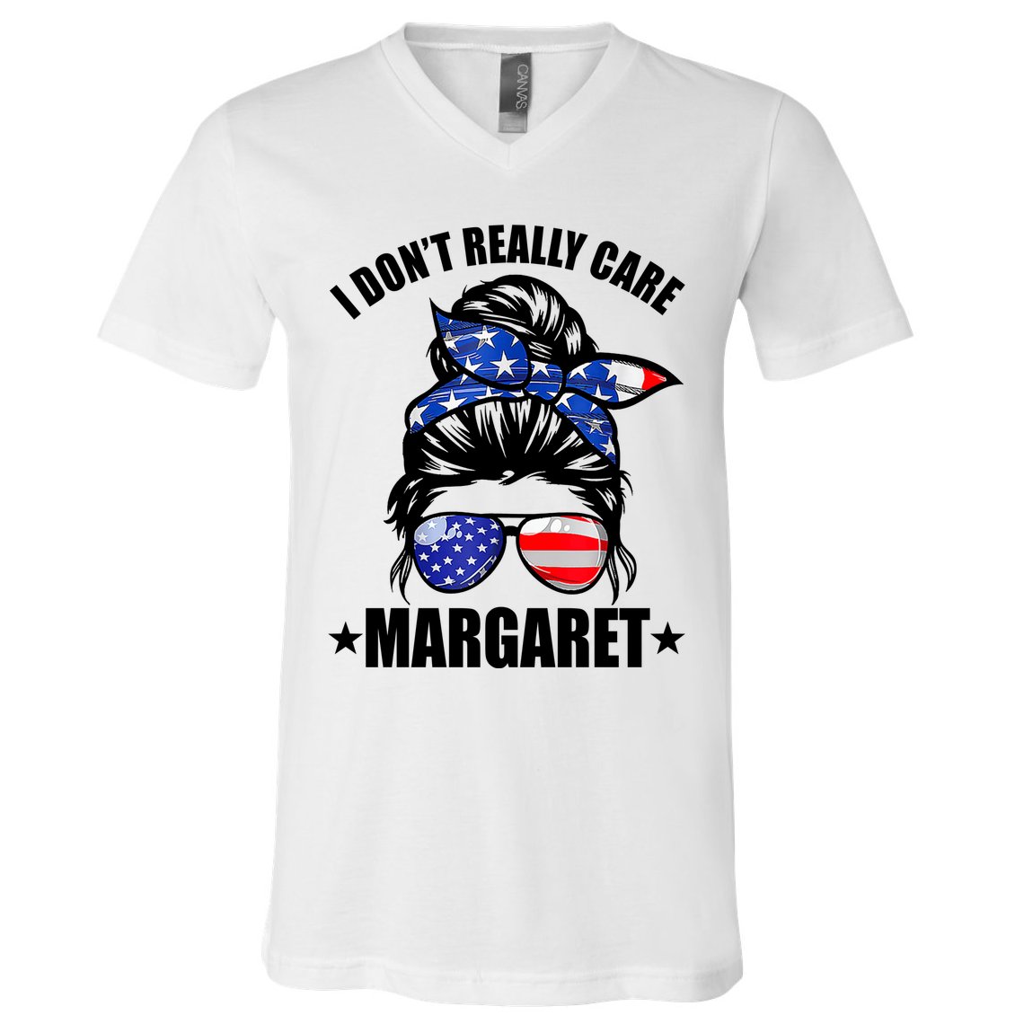 I Dont Really Care Margaret Minimalist Jd Vance Messy Bun White V-Neck T-Shirt