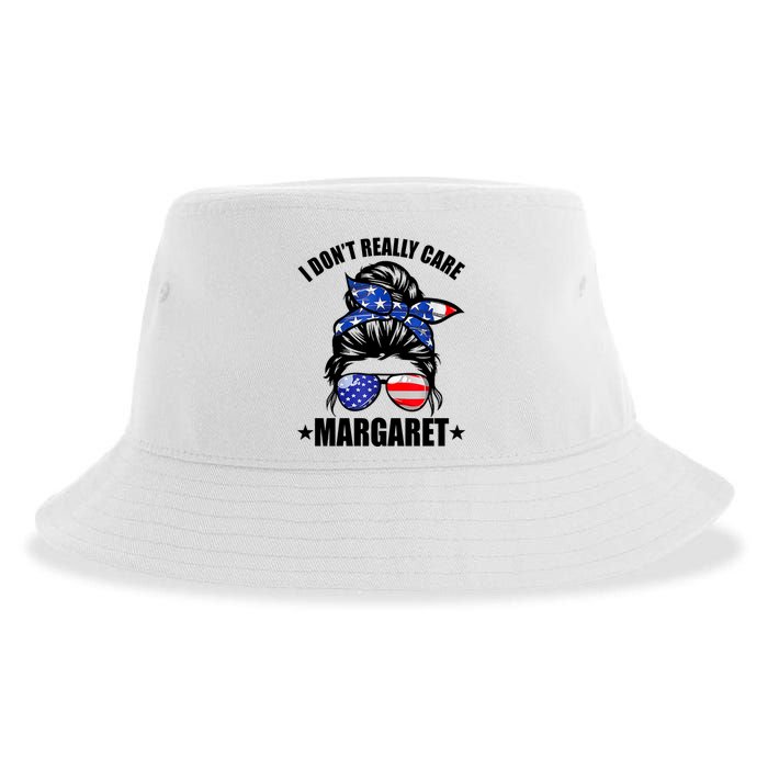 I Dont Really Care Margaret Minimalist Jd Vance Messy Bun White Sustainable Bucket Hat