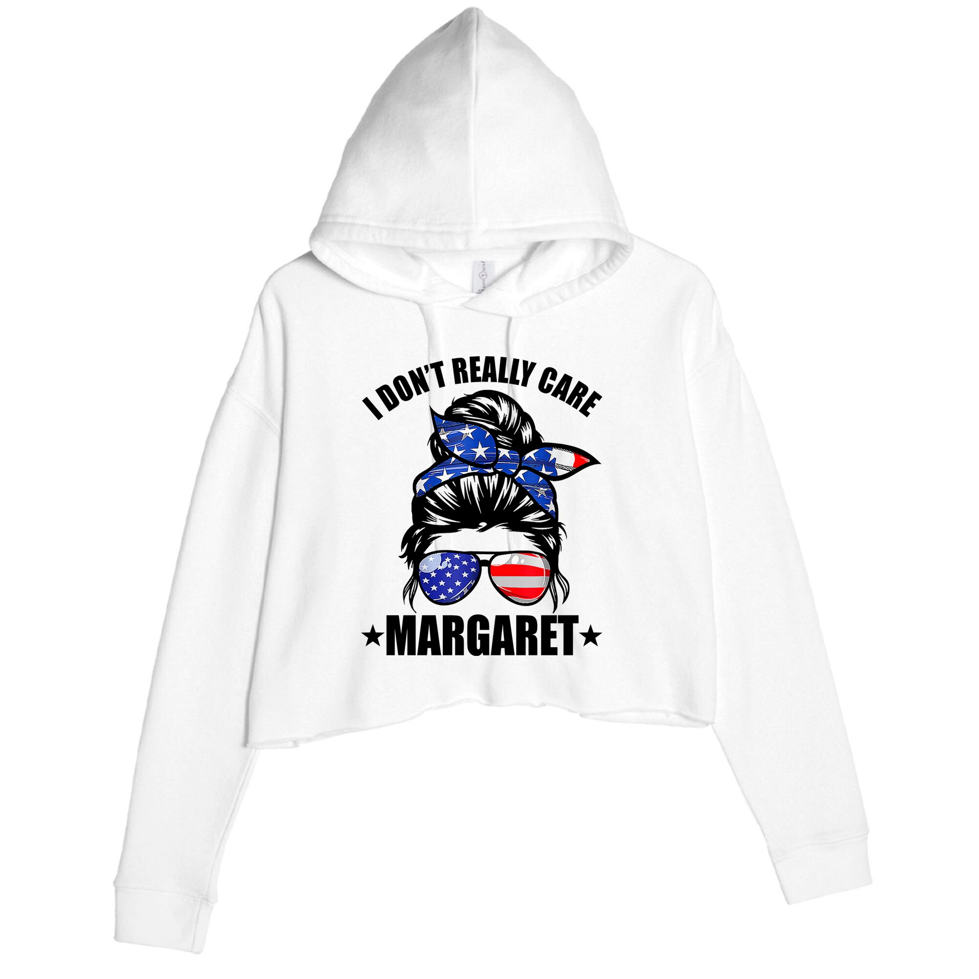 I Dont Really Care Margaret Minimalist Jd Vance Messy Bun White Crop Fleece Hoodie