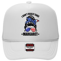 I Dont Really Care Margaret Minimalist Jd Vance Messy Bun White Trucker Hat