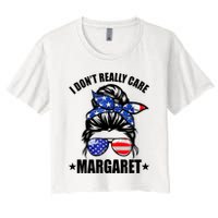 I Dont Really Care Margaret Minimalist Jd Vance Messy Bun White Women's Crop Top Tee
