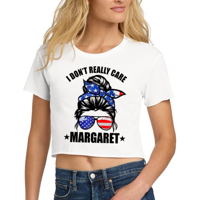 I Dont Really Care Margaret Minimalist Jd Vance Messy Bun White Women's Crop Top Tee
