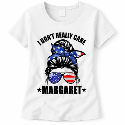 I Dont Really Care Margaret Minimalist Jd Vance Messy Bun White Womens T-Shirt