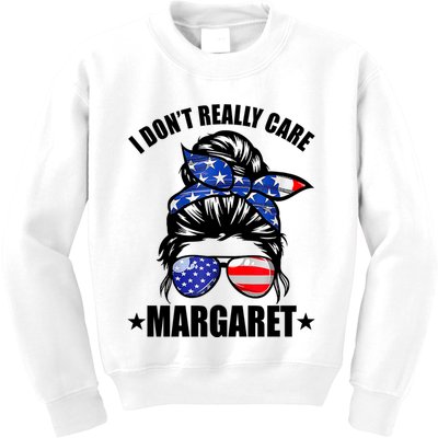 I Dont Really Care Margaret Minimalist Jd Vance Messy Bun White Kids Sweatshirt
