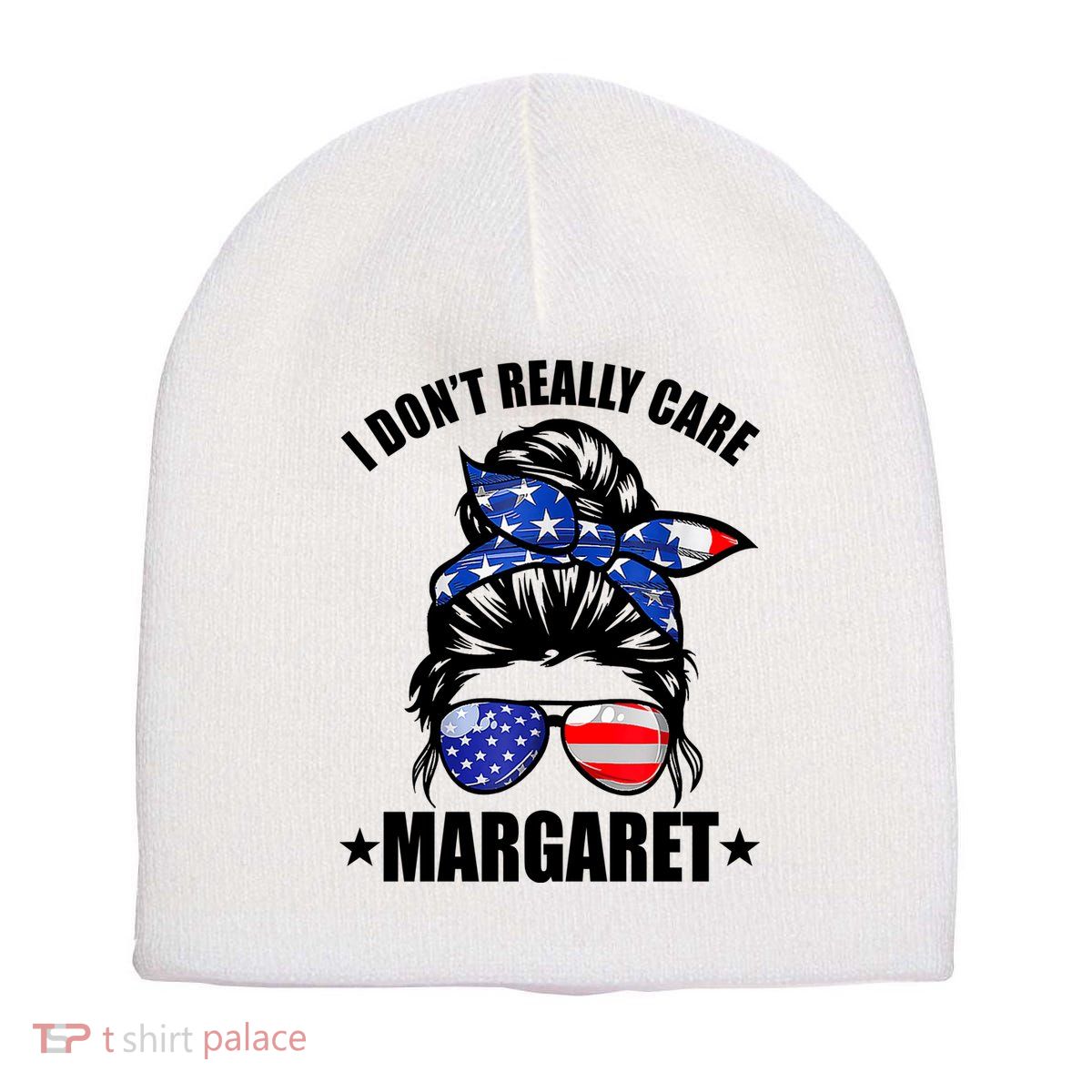 I Dont Really Care Margaret Minimalist Jd Vance Messy Bun White Short Acrylic Beanie