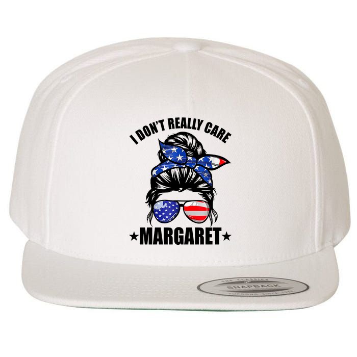 I Dont Really Care Margaret Minimalist Jd Vance Messy Bun White Wool Snapback Cap