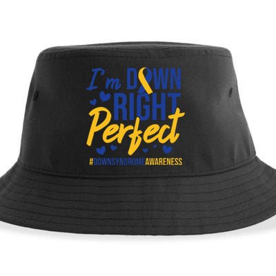 I'm Down Right Perfect Quote Down Syndrome Awareness Ribbon Sustainable Bucket Hat