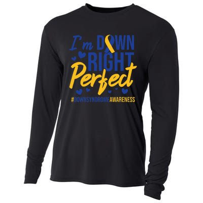 I'm Down Right Perfect Quote Down Syndrome Awareness Ribbon Cooling Performance Long Sleeve Crew