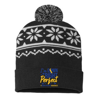 I'm Down Right Perfect Quote Down Syndrome Awareness Ribbon USA-Made Snowflake Beanie