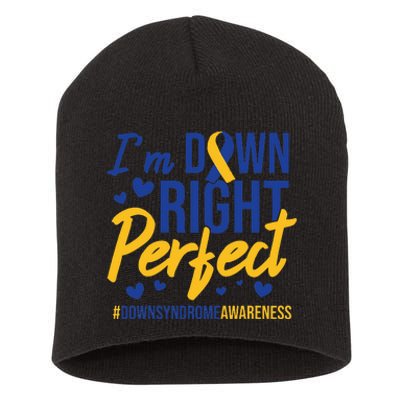 I'm Down Right Perfect Quote Down Syndrome Awareness Ribbon Short Acrylic Beanie