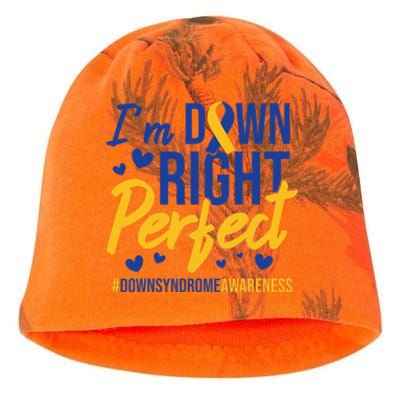 I'm Down Right Perfect Quote Down Syndrome Awareness Ribbon Kati - Camo Knit Beanie