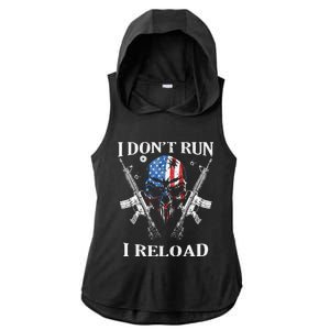 I don't Run I Reload Gun Rights AR 15 Skull American Flag Ladies PosiCharge Tri-Blend Wicking Draft Hoodie Tank