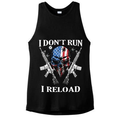 I don't Run I Reload Gun Rights AR 15 Skull American Flag Ladies PosiCharge Tri-Blend Wicking Tank