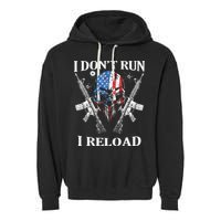 I don't Run I Reload Gun Rights AR 15 Skull American Flag Garment-Dyed Fleece Hoodie