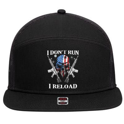 I don't Run I Reload Gun Rights AR 15 Skull American Flag 7 Panel Mesh Trucker Snapback Hat