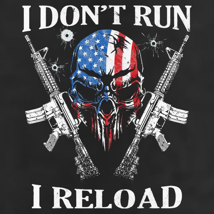 I don't Run I Reload Gun Rights AR 15 Skull American Flag 7 Panel Mesh Trucker Snapback Hat