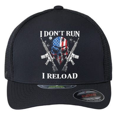 I don't Run I Reload Gun Rights AR 15 Skull American Flag Flexfit Unipanel Trucker Cap