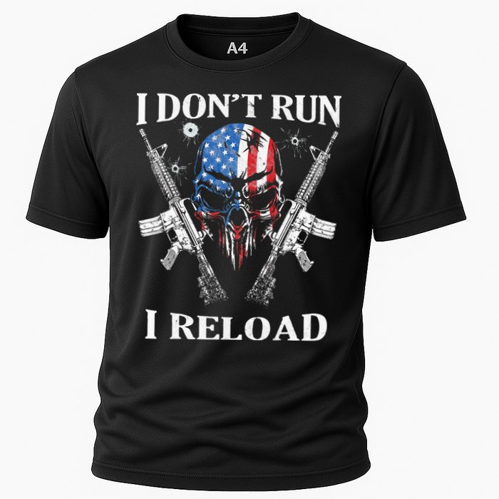I don't Run I Reload Gun Rights AR 15 Skull American Flag Performance Shirt