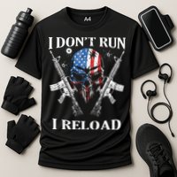 I don't Run I Reload Gun Rights AR 15 Skull American Flag Performance Shirt