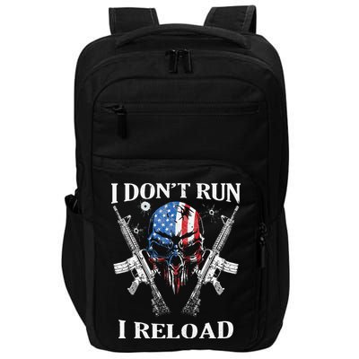 I don't Run I Reload Gun Rights AR 15 Skull American Flag Impact Tech Backpack
