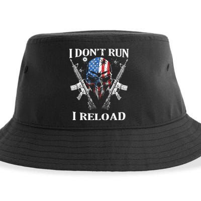 I don't Run I Reload Gun Rights AR 15 Skull American Flag Sustainable Bucket Hat