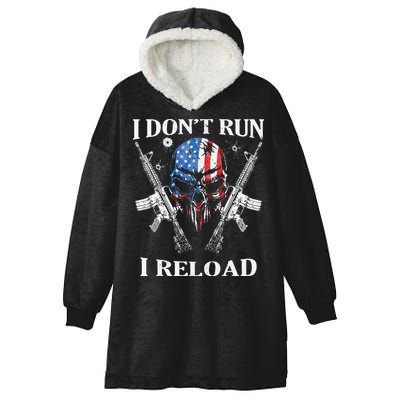 I don't Run I Reload Gun Rights AR 15 Skull American Flag Hooded Wearable Blanket