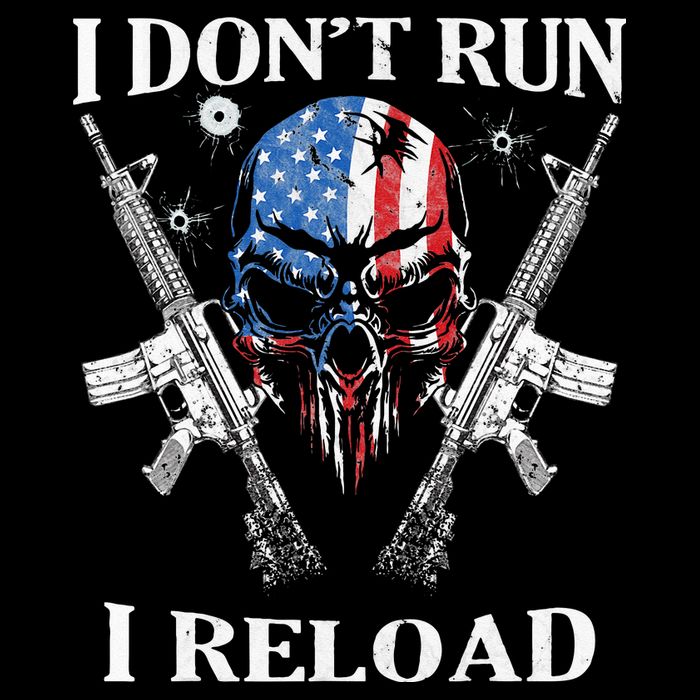 I don't Run I Reload Gun Rights AR 15 Skull American Flag Bucket Hat