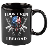I don't Run I Reload Gun Rights AR 15 Skull American Flag 11oz C Handle Ceramic Mug