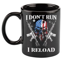 I don't Run I Reload Gun Rights AR 15 Skull American Flag 11oz C Handle Ceramic Mug