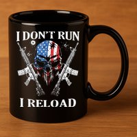 I don't Run I Reload Gun Rights AR 15 Skull American Flag 11oz C Handle Ceramic Mug