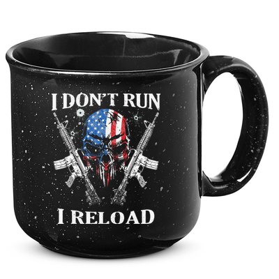 I don't Run I Reload Gun Rights AR 15 Skull American Flag 15oz Campfire Ceramic Mug