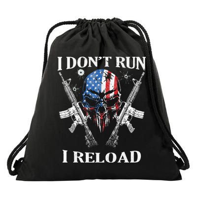 I don't Run I Reload Gun Rights AR 15 Skull American Flag Drawstring Bag