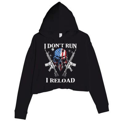 I don't Run I Reload Gun Rights AR 15 Skull American Flag Crop Fleece Hoodie