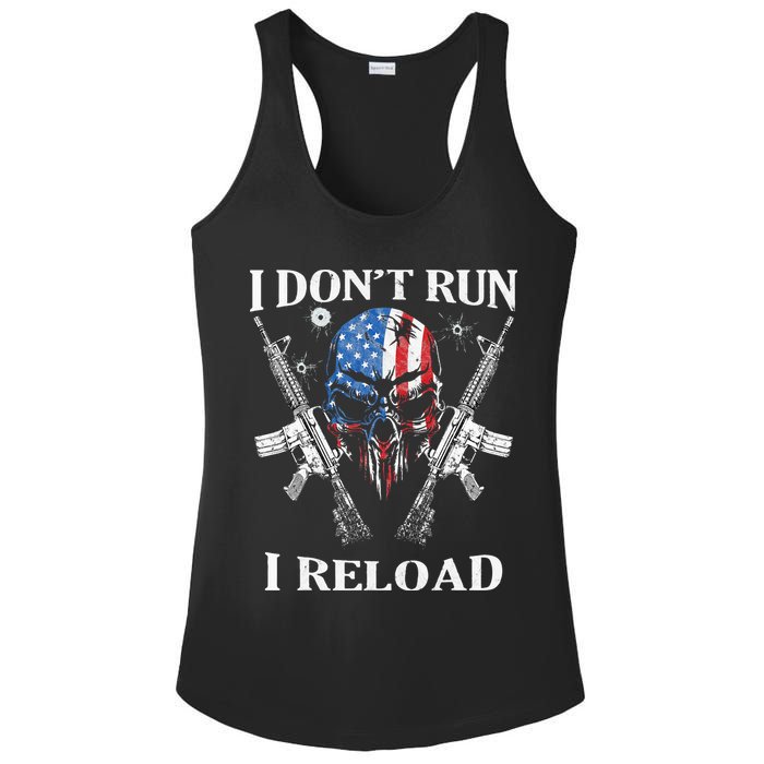 I don't Run I Reload Gun Rights AR 15 Skull American Flag Ladies PosiCharge Competitor Racerback Tank