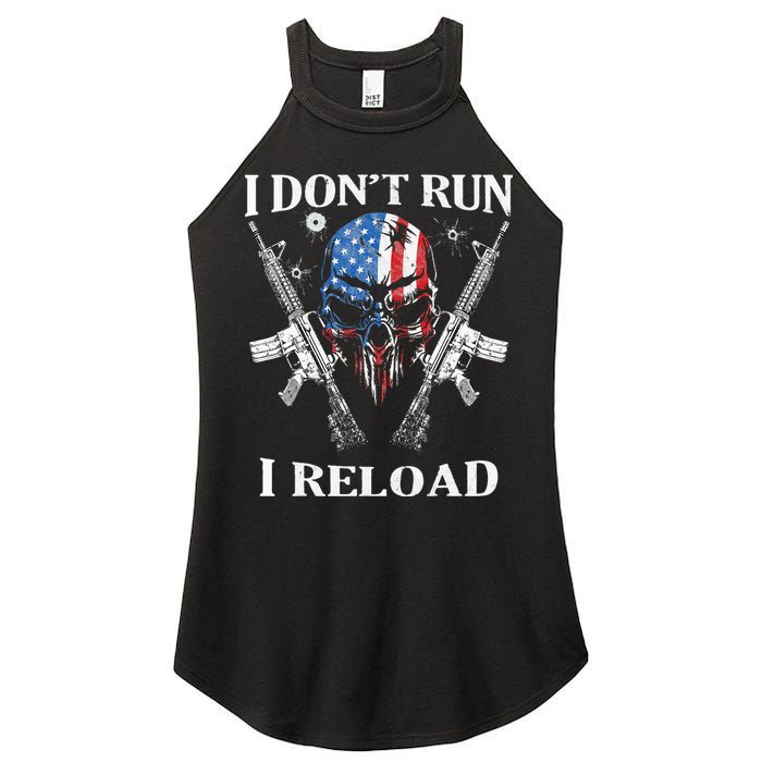 I don't Run I Reload Gun Rights AR 15 Skull American Flag Women's Perfect Tri Rocker Tank
