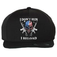I don't Run I Reload Gun Rights AR 15 Skull American Flag Wool Snapback Cap