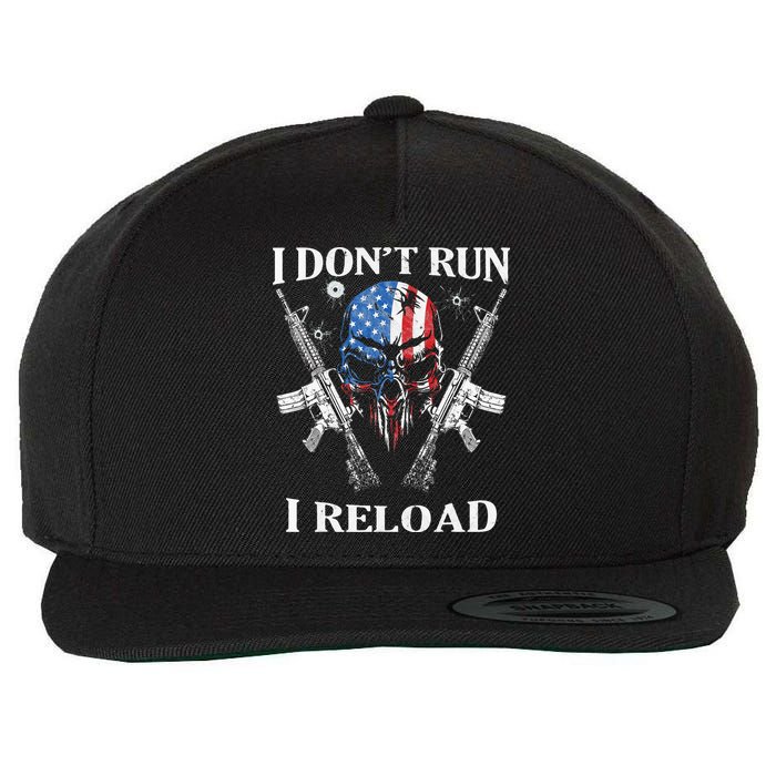 I don't Run I Reload Gun Rights AR 15 Skull American Flag Wool Snapback Cap