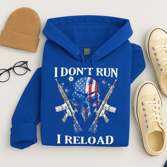 I don't Run I Reload Gun Rights AR 15 Skull American Flag Hoodie