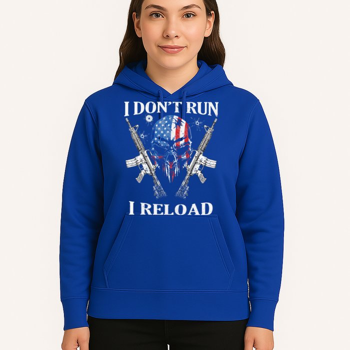 I don't Run I Reload Gun Rights AR 15 Skull American Flag Hoodie