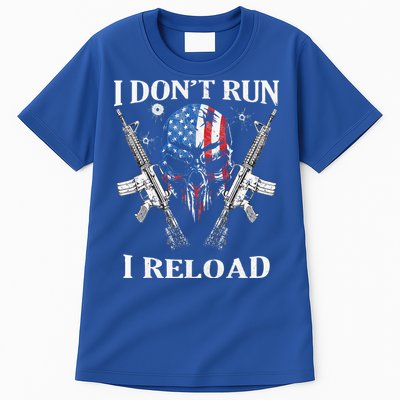 I don't Run I Reload Gun Rights AR 15 Skull American Flag Tall T-Shirt