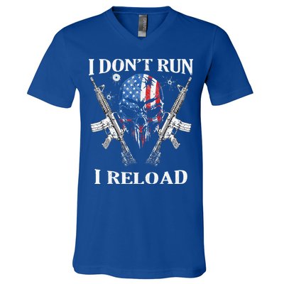 I don't Run I Reload Gun Rights AR 15 Skull American Flag V-Neck T-Shirt