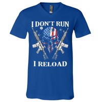 I don't Run I Reload Gun Rights AR 15 Skull American Flag V-Neck T-Shirt