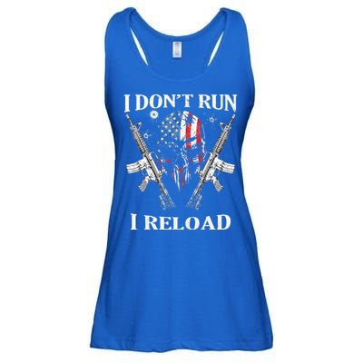 I don't Run I Reload Gun Rights AR 15 Skull American Flag Ladies Essential Flowy Tank